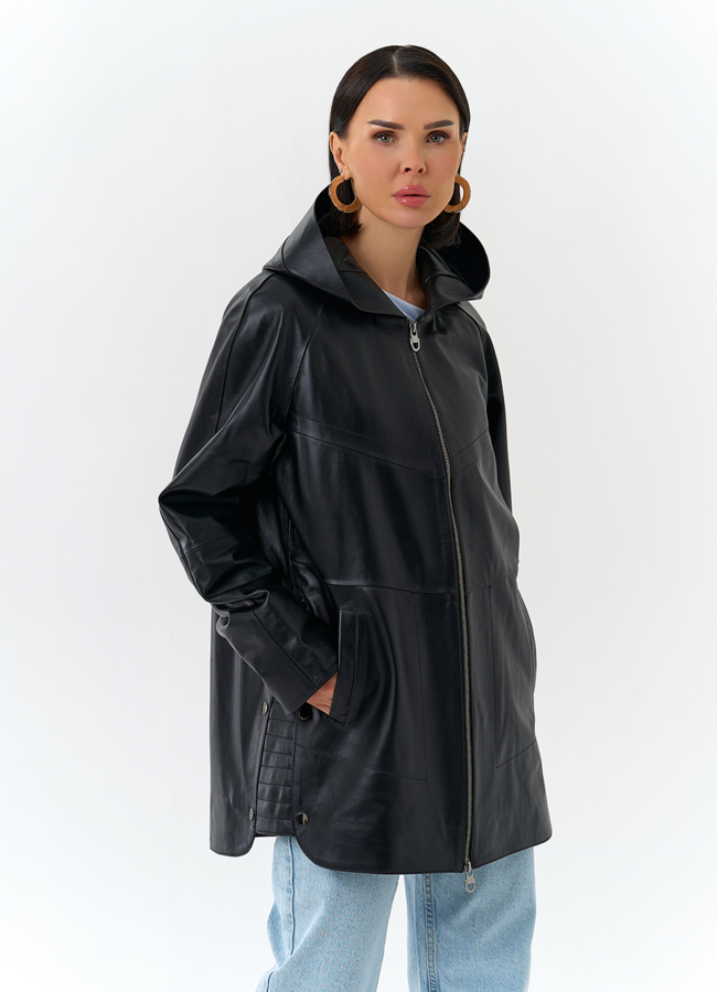 Женская куртка из натуральной кожи с капюшоном модель № 32874 универмаг малина