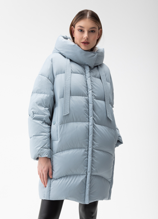 Женский пуховик с капюшоном  модель № 28014 меха малина