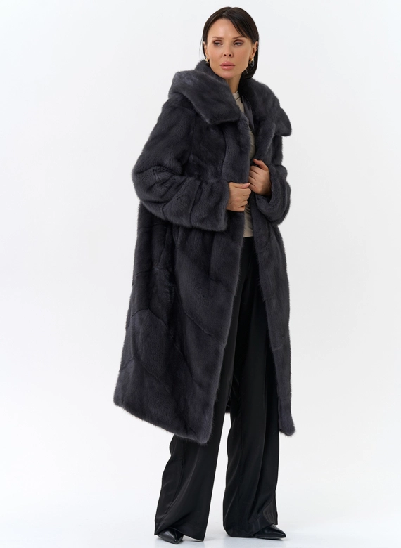 Длинная норковая шуба в сером цвете