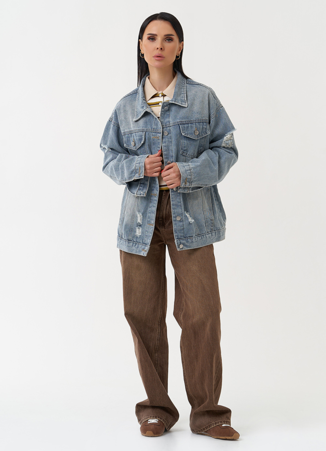 Женская джинсовая куртка голубого цвета модель № 30405 в рассрочку