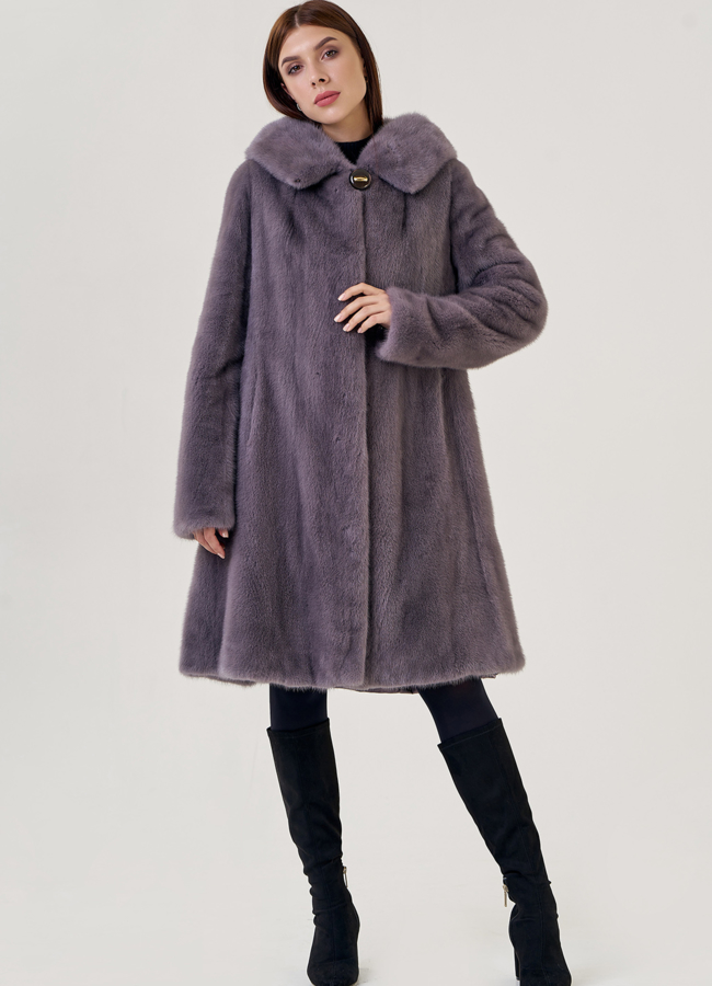 Шуба с капюшоном фиолетового цвета модель № 25819 универмаг малина
