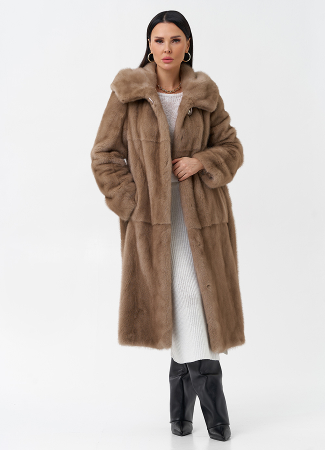Длинная шуба с капюшоном  модель № 29229 универмаг малина