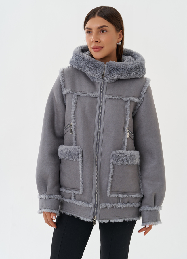 Женская двухсторонняя дубленка из эко кожи модель № 28650 в рассрочку