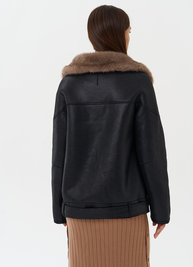 Дубленка из эко кожи черного цвета модель № 27756 универмаг малина