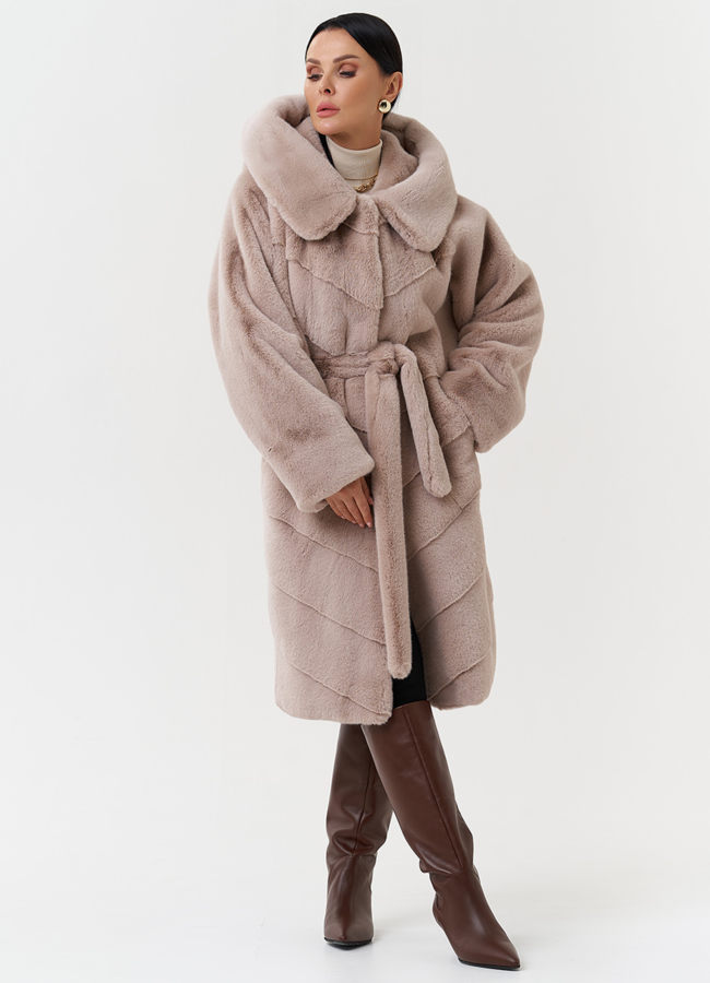 фото Шуба из эко меха с капюшоном модель № 28638