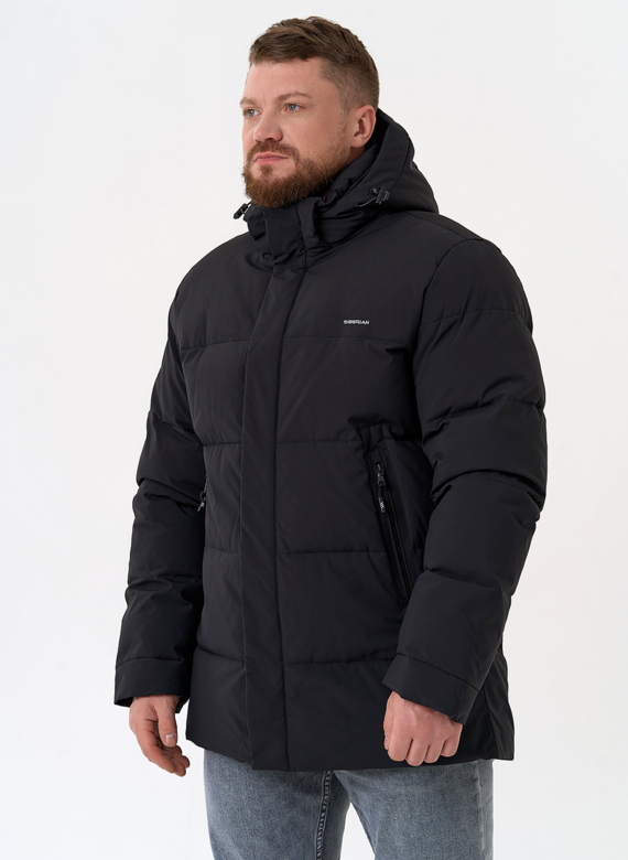 Мужской пуховик черного цвета с капюшоном Мужской пуховик черного цвета с капюшоном
