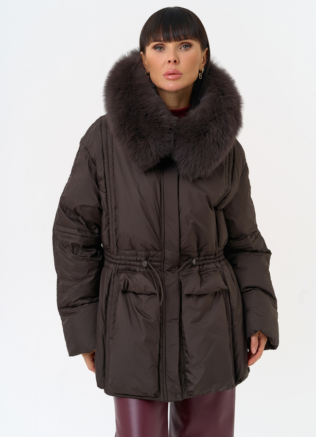 Женский пуховик с капюшоном из меха песца модель № 31615 универмаг малина