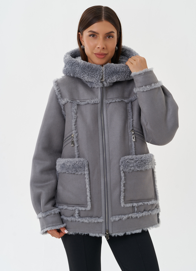 Женская двухсторонняя дубленка из эко кожи модель № 28650 в кредит