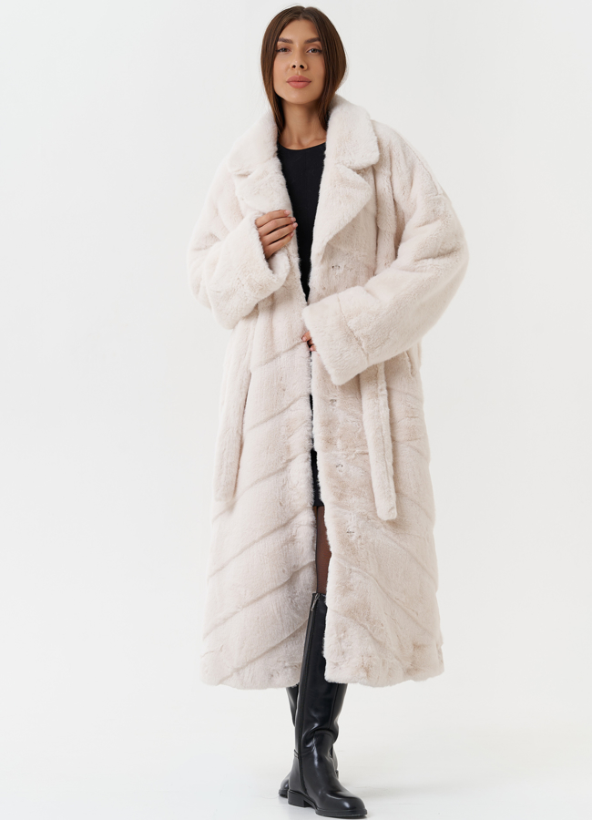 Шуба из эко меха с поясом модель № 28426 универмаг малина