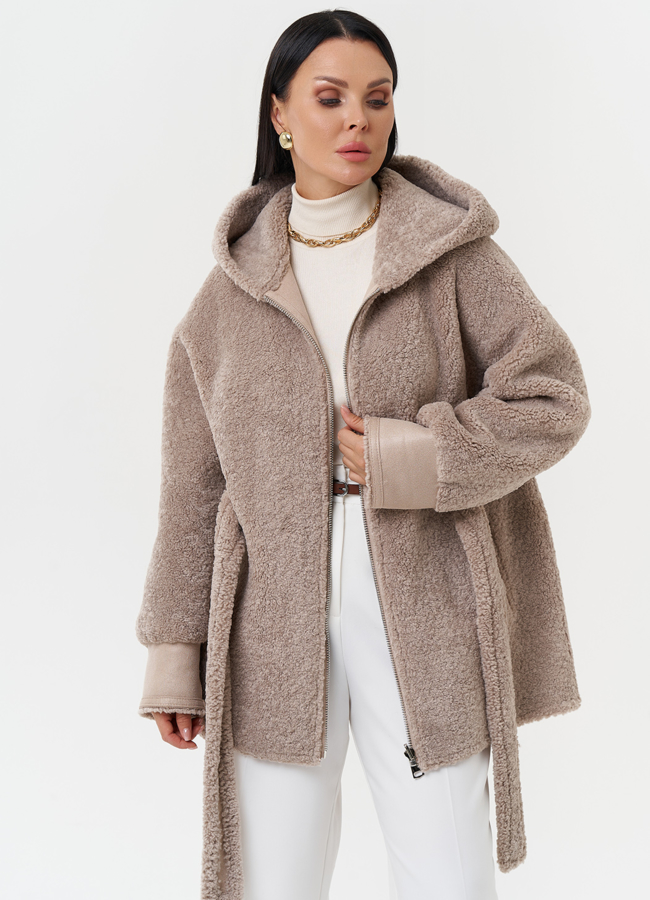 Дубленка из эко кожи с капюшоном модель № 27770 универмаг малина