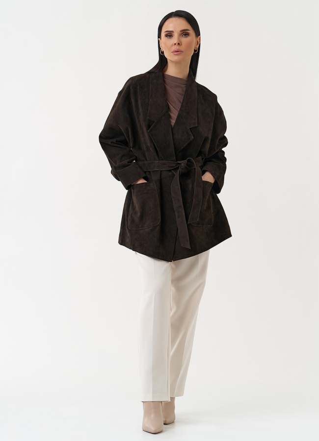 Куртка из натуральной замши коричневого цвета модель № 30400 универмаг малина