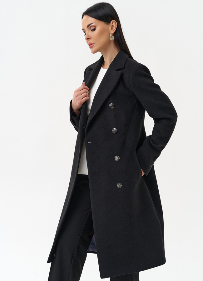 Женское двубортное пальто с поясом модель № 29892 универмаг малина