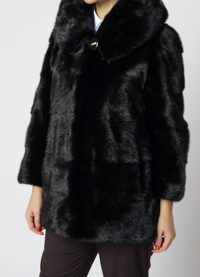 Укороченная норковая шуба черного цвета 2 в 1 модель № 25396 универмаг малина