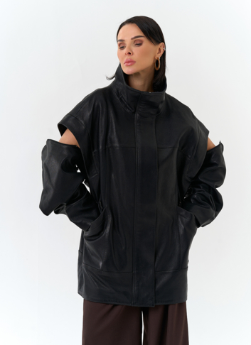 Женская куртка из натуральной кожи со съемными рукавами