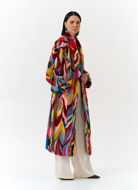 Норковая шуба в стиле пэчворк