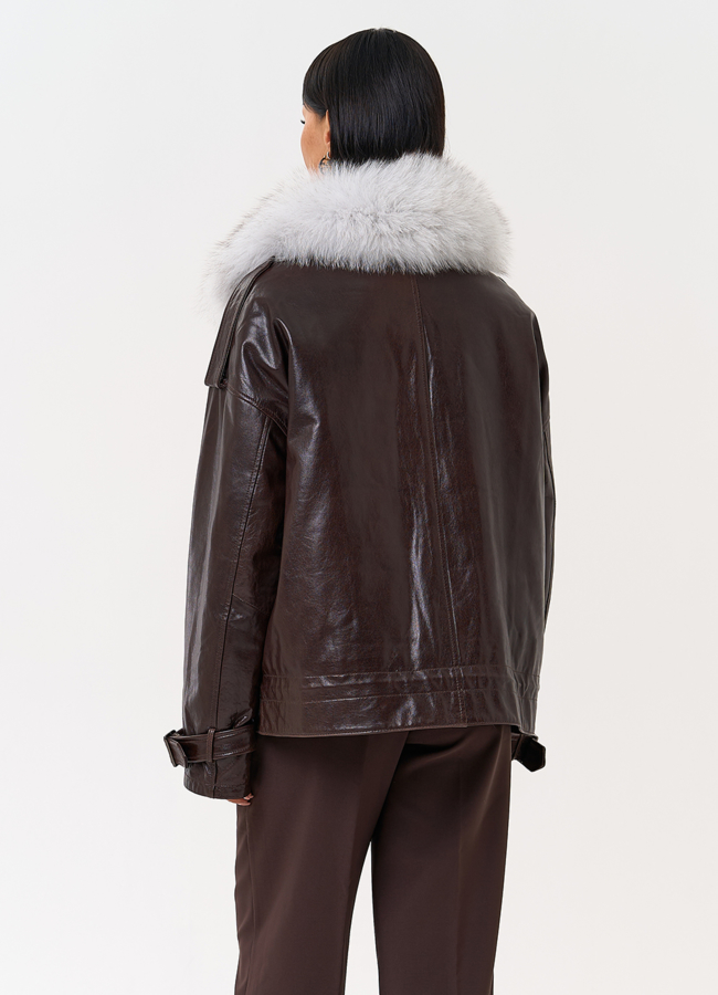 Короткий пуховик из натуральной кожи модель № 6382 в кредит