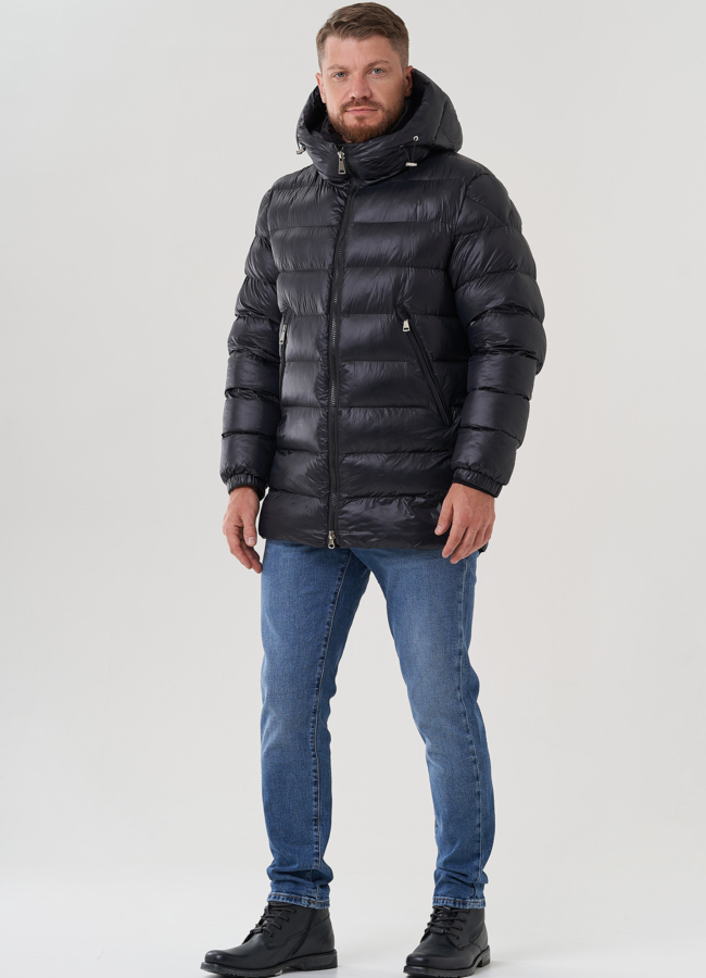 Мужской пуховик с капюшоном  модель № 82440 меха малина