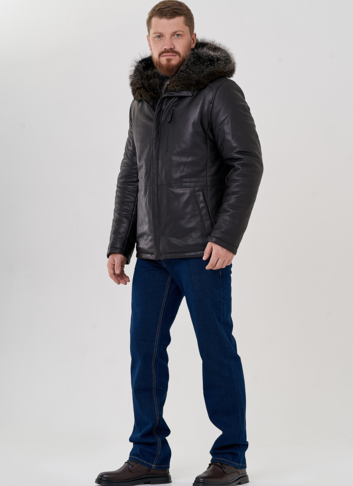 Мужской пуховик из натуральной кожи с мехом