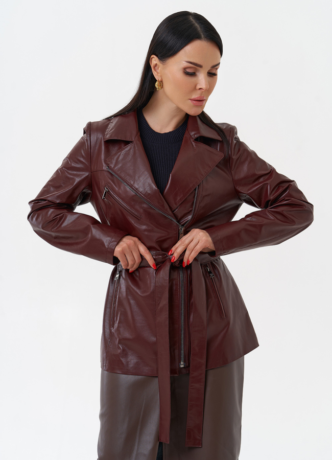 Куртка женская бордового цвета модель № 80219 меха малина