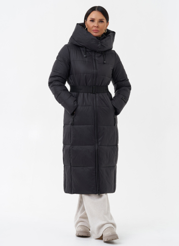 Длинный женский пуховик с капюшоном