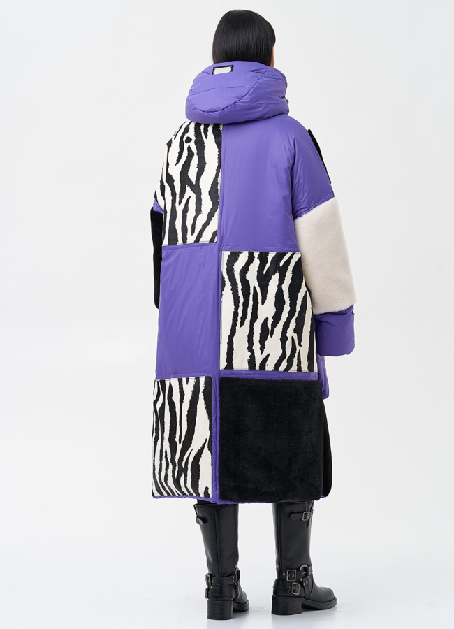 Комбинированный женский пуховик с капюшоном модель № 28372 универмаг малина