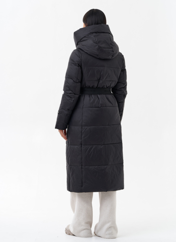 Длинный женский пуховик с капюшоном