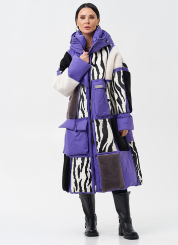 Комбинированный женский пуховик с капюшоном