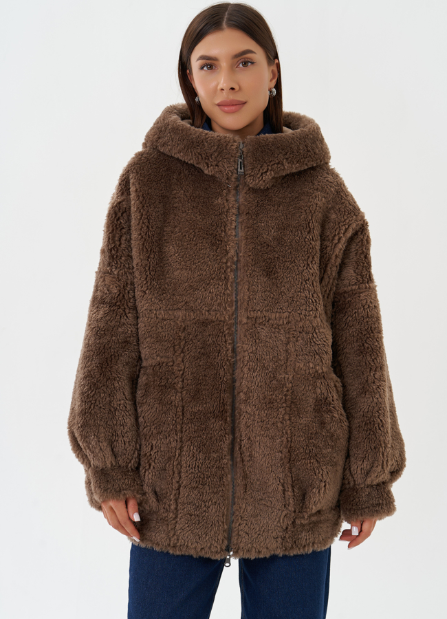 Двухсторонняя дубленка из эко кожи модель № 28652 универмаг малина