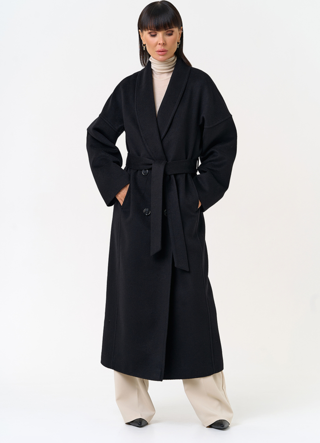 Женское пальто с воротником шаль модель № 31690 в рассрочку