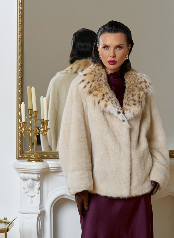 Куртка из меха норки с английским воротником из меха рыси Куртка из меха норки с английским воротником из меха рыси