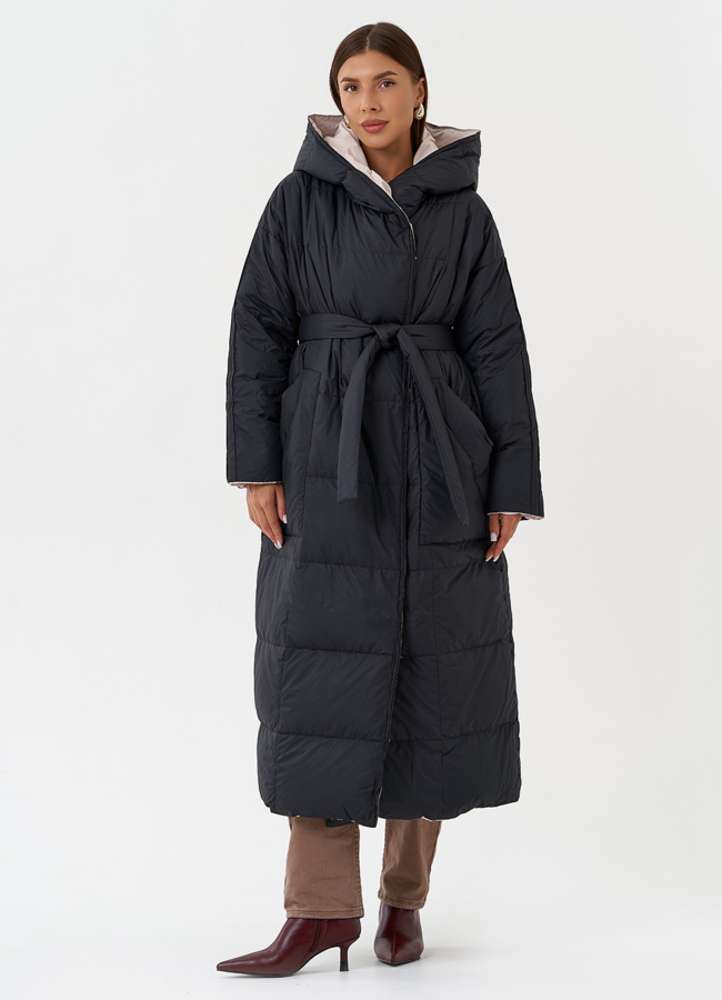 Женский двухсторонний пуховик с капюшоном модель № 28817 меха малина