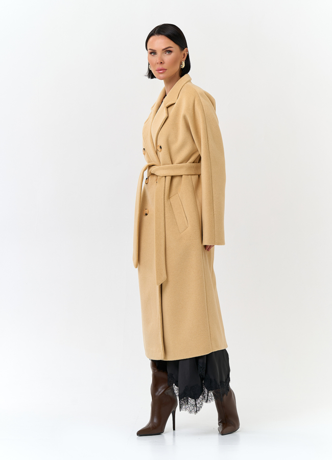 Женское пальто с поясом модель № 32809 универмаг малина