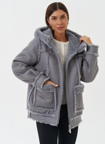 Женская двухсторонняя дубленка из эко кожи