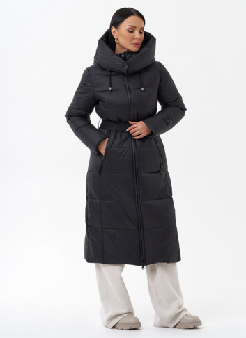 Длинный женский пуховик с капюшоном