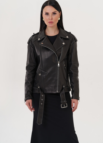 Кожаная куртка с контрастной строчкой
