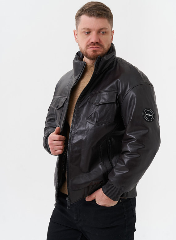 Мужской пуховик из натуральной кожи 