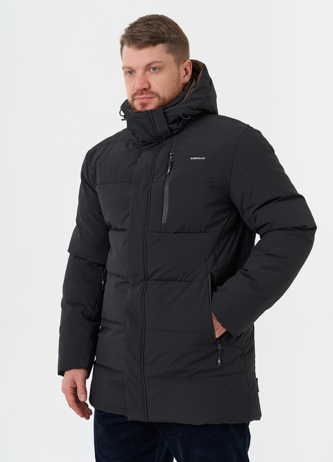 Мужской пуховик с капюшоном модель № 25710 меха малина