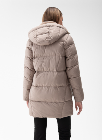 Комбинированный женский пуховик с капюшоном
