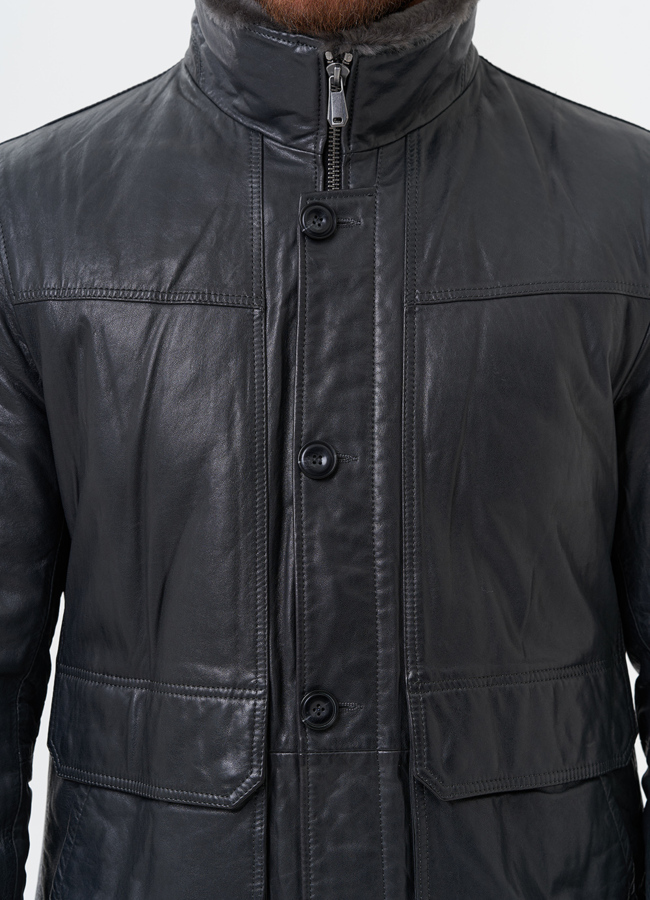 Куртка из натуральной кожи с отделкой из мутона модель № 28950 универмаг малина