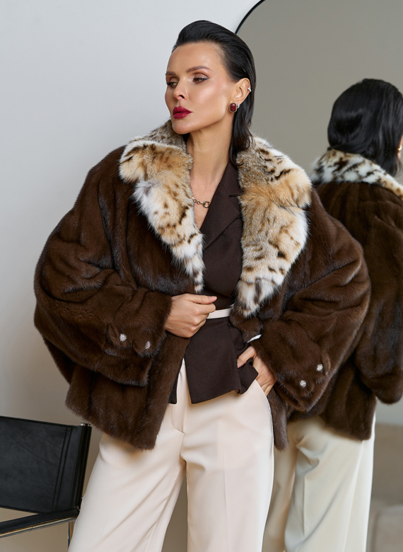 Куртка из меха норки с английским воротником из меха рыси Куртка из меха норки с английским воротником из меха рыси