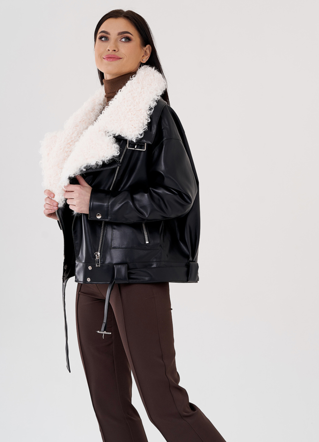 фото Куртка косуха на утеплении с отделкой натуральный козлик модель № 3022