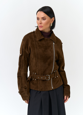 Женская куртка из натуральной замши с поясом