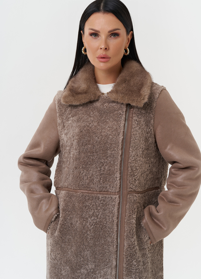 Дубленка из эко кожи с отделкой эко мехом модель № 27783 универмаг малина