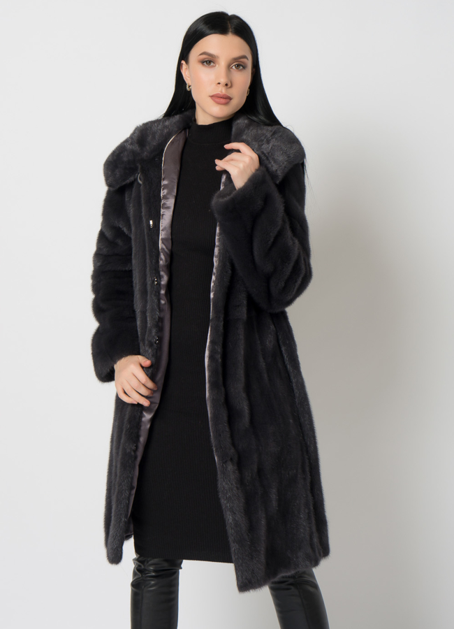 Норковая шуба с поясом модель № 31158 универмаг малина