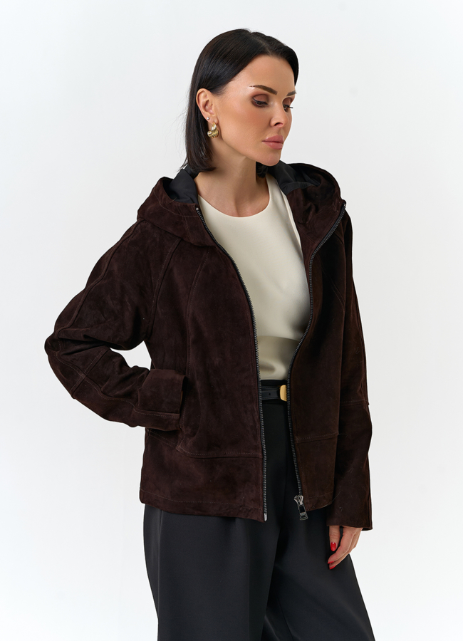 Женская куртка из натуральной замши с капюшоном модель № 32674 универмаг малина