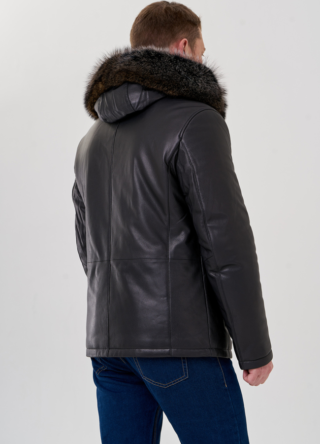 Мужской пуховик из натуральной кожи с мехом модель № 79173 в кредит