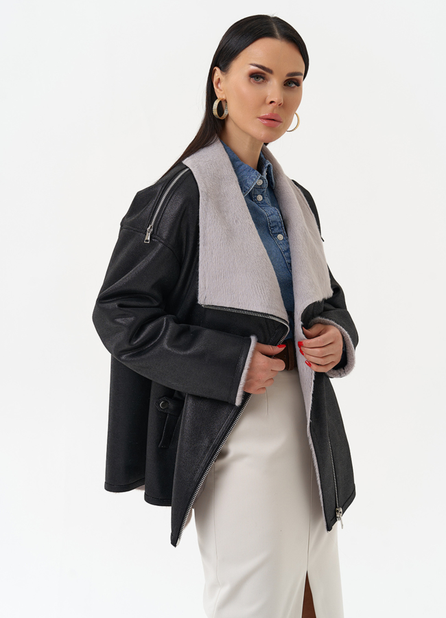 Женская дубленка из эко замши  модель № 29982 универмаг малина