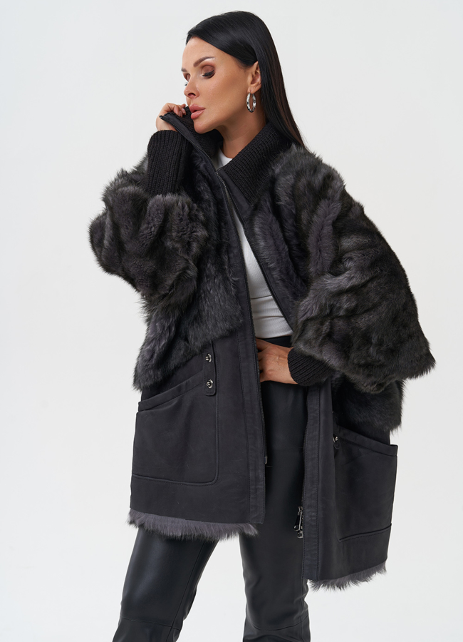 Комбинированная дубленка из тосканы модель № 28955 универмаг малина