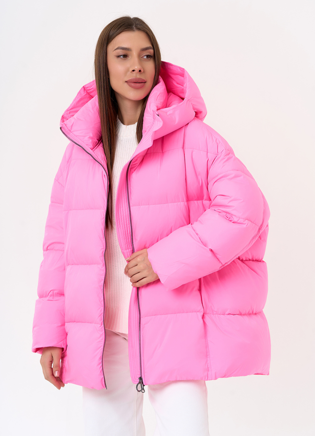 Женский яркий пуховик с капюшоном модель № 31590 универмаг малина
