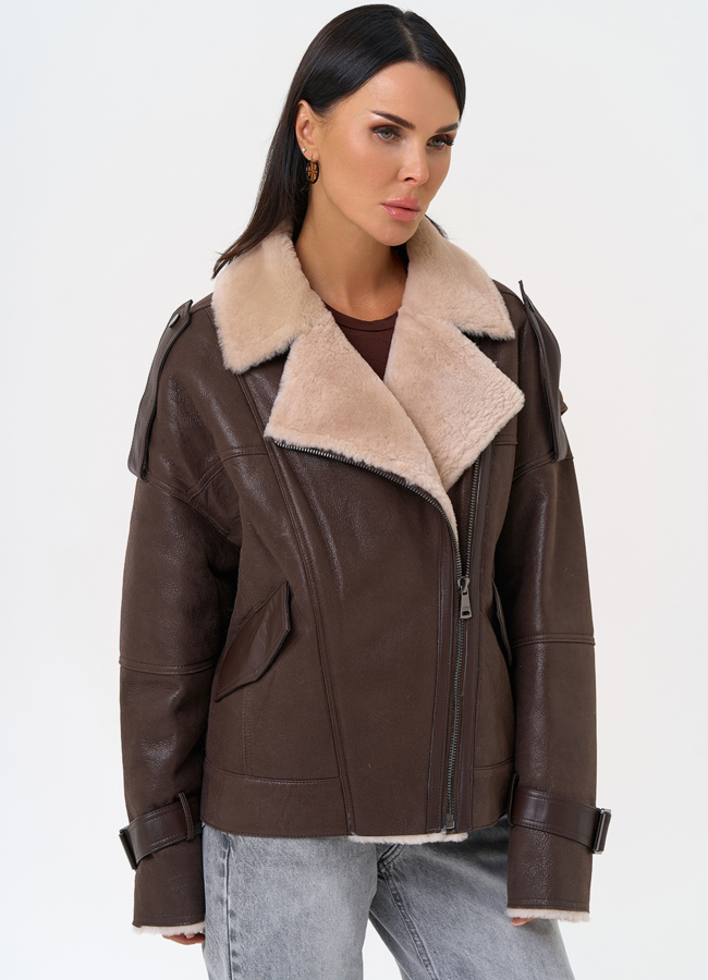 Натуральная дубленка коричневого цвета модель № 31356 универмаг малина